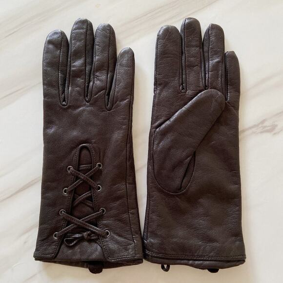 Vintage Brown Leather Gloves ILI Lace Up Womens Small 6 1/2 - Picture 1 of 10